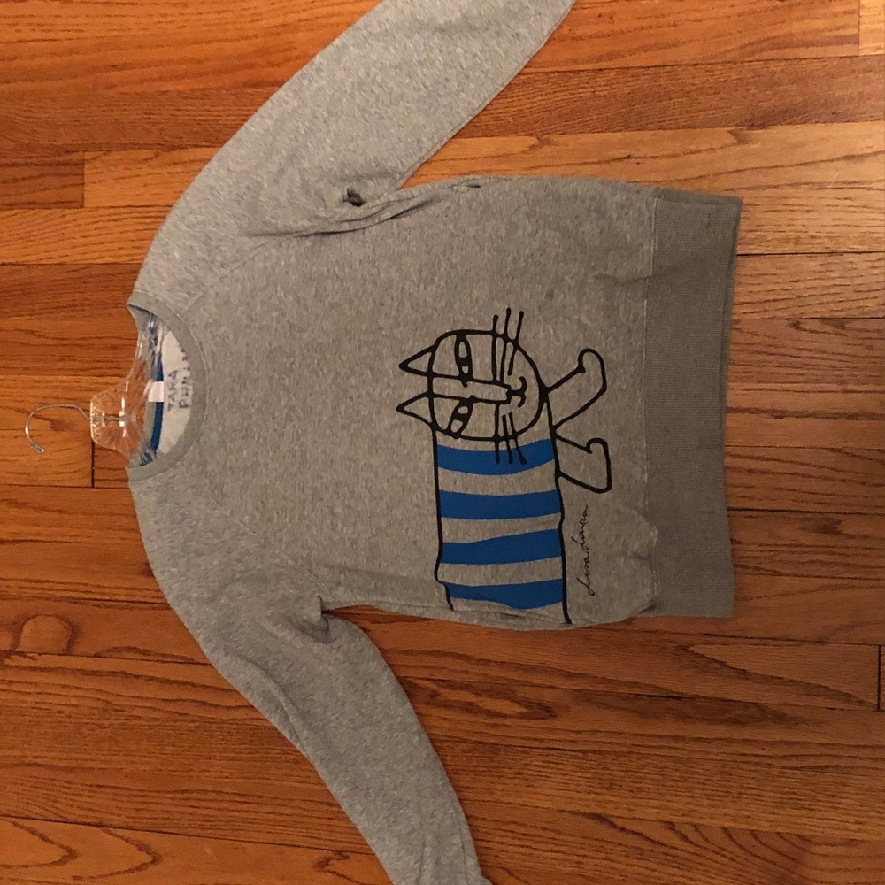 Grey Crewneck with Cartoon Cat